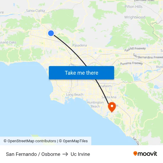 San Fernando / Osborne to Uc Irvine map