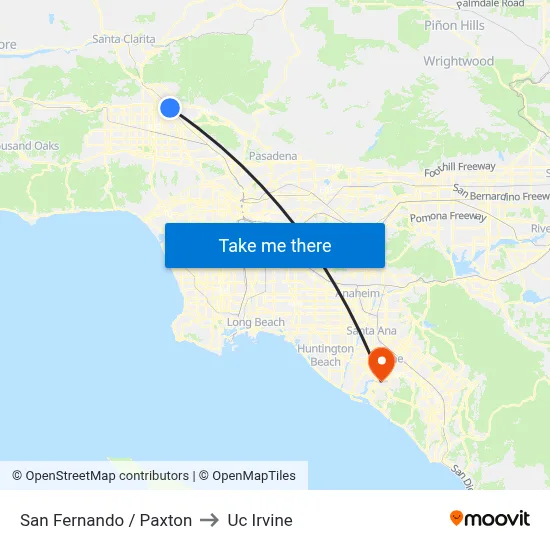 San Fernando / Paxton to Uc Irvine map
