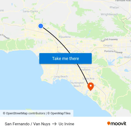 San Fernando / Van Nuys to Uc Irvine map