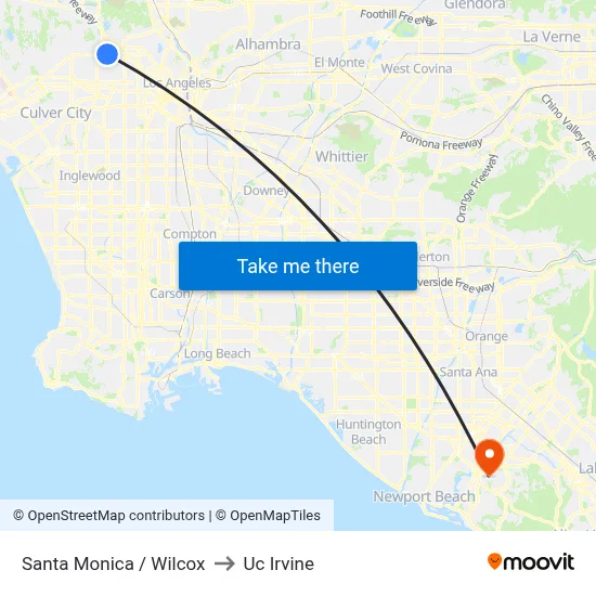 Santa Monica / Wilcox to Uc Irvine map