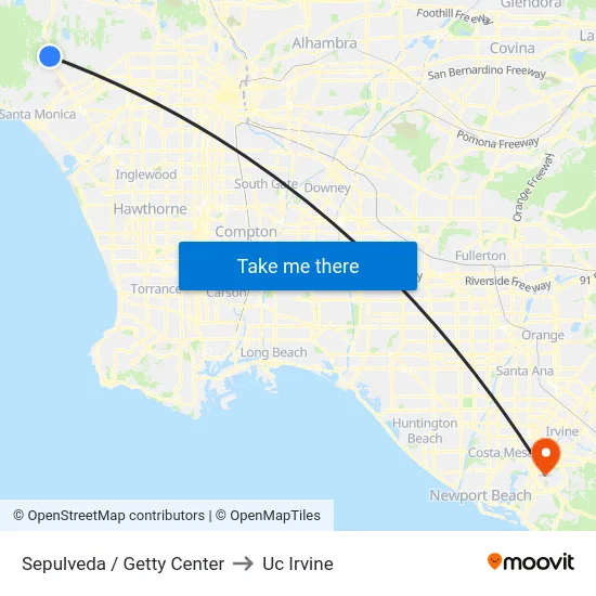 Sepulveda / Getty Center to Uc Irvine map