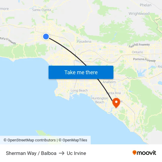Sherman Way / Balboa to Uc Irvine map