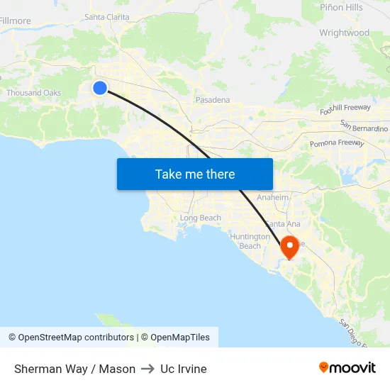 Sherman Way / Mason to Uc Irvine map