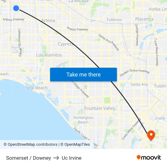 Somerset / Downey to Uc Irvine map
