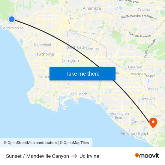 Sunset / Mandeville Canyon to Uc Irvine map