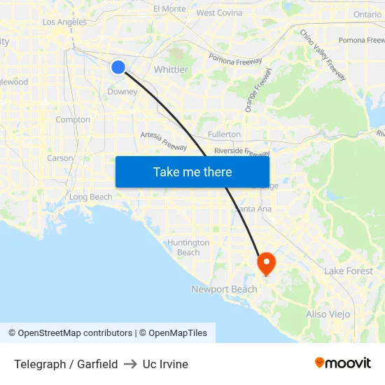 Telegraph / Garfield to Uc Irvine map