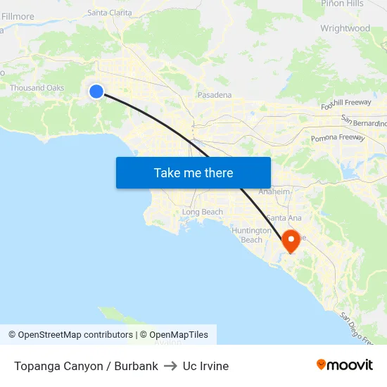 Topanga Canyon / Burbank to Uc Irvine map