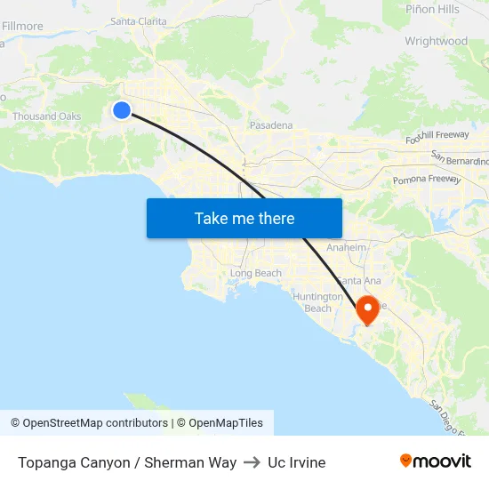 Topanga Canyon / Sherman Way to Uc Irvine map