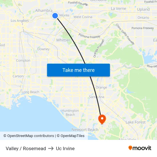 Valley / Rosemead to Uc Irvine map