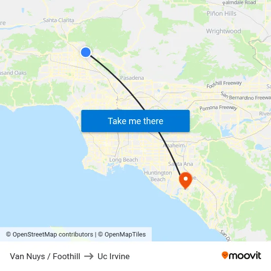 Van Nuys / Foothill to Uc Irvine map