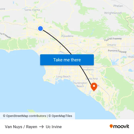 Van Nuys / Rayen to Uc Irvine map