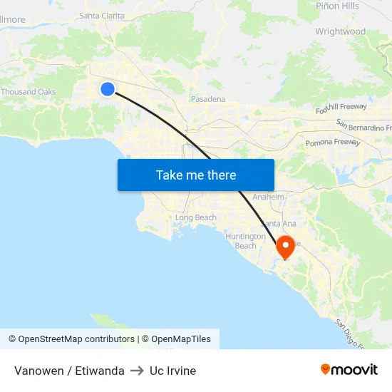 Vanowen / Etiwanda to Uc Irvine map