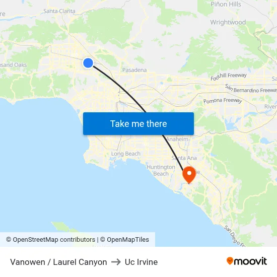 Vanowen / Laurel Canyon to Uc Irvine map