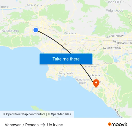 Vanowen / Reseda to Uc Irvine map