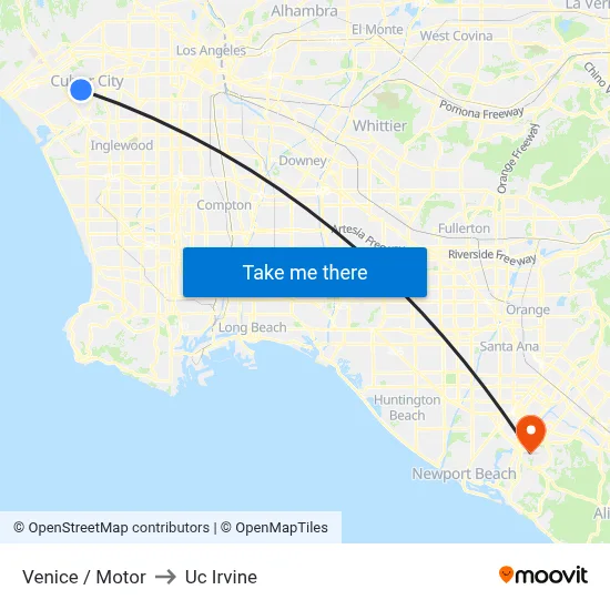 Venice / Motor to Uc Irvine map