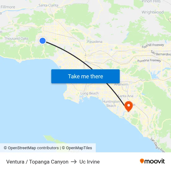 Ventura / Topanga Canyon to Uc Irvine map