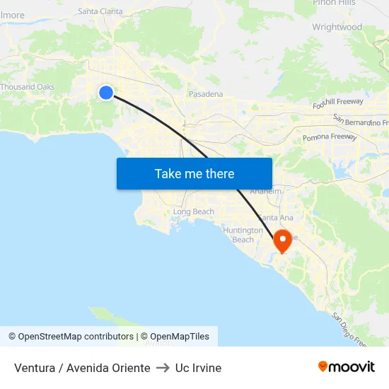 Ventura / Avenida Oriente to Uc Irvine map