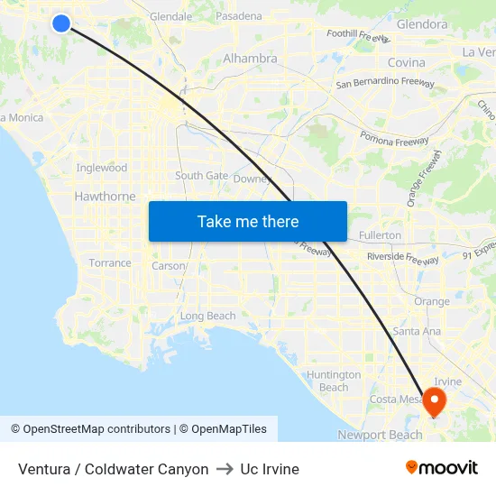 Ventura / Coldwater Canyon to Uc Irvine map