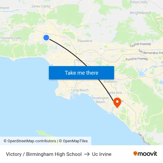 Victory / Birmingham High School to Uc Irvine map