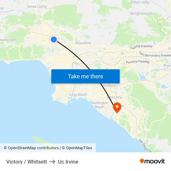 Victory / Whitsett to Uc Irvine map