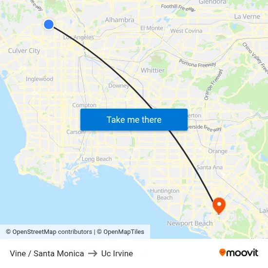 Vine / Santa Monica to Uc Irvine map