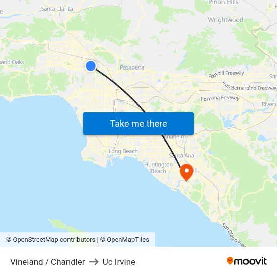 Vineland / Chandler to Uc Irvine map