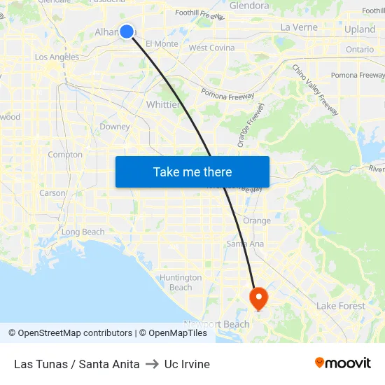 Las Tunas / Santa Anita to Uc Irvine map