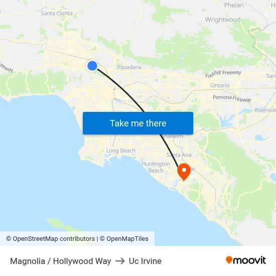Magnolia / Hollywood Way to Uc Irvine map