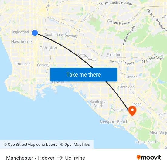 Manchester / Hoover to Uc Irvine map
