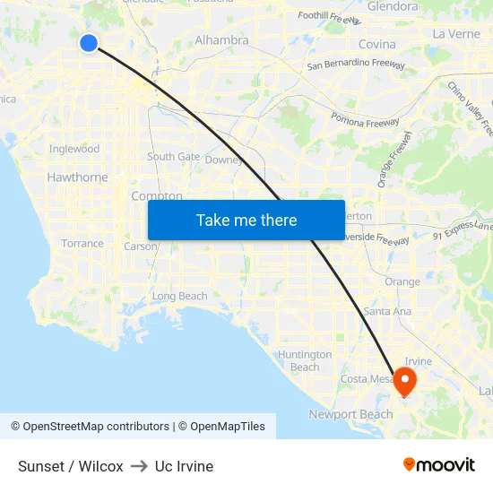 Sunset / Wilcox to Uc Irvine map