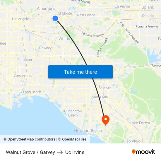 Walnut Grove / Garvey to Uc Irvine map