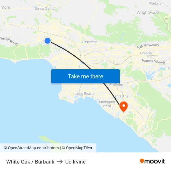 White Oak / Burbank to Uc Irvine map