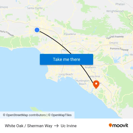 White Oak / Sherman Way to Uc Irvine map