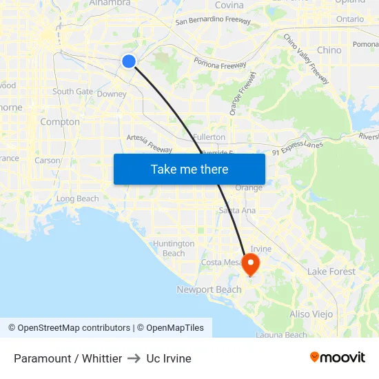 Paramount / Whittier to Uc Irvine map