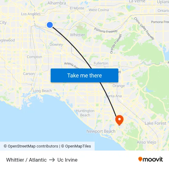Whittier / Atlantic to Uc Irvine map