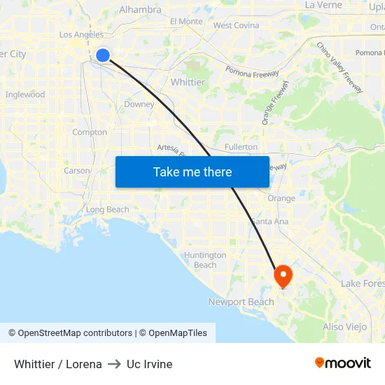 Whittier / Lorena to Uc Irvine map