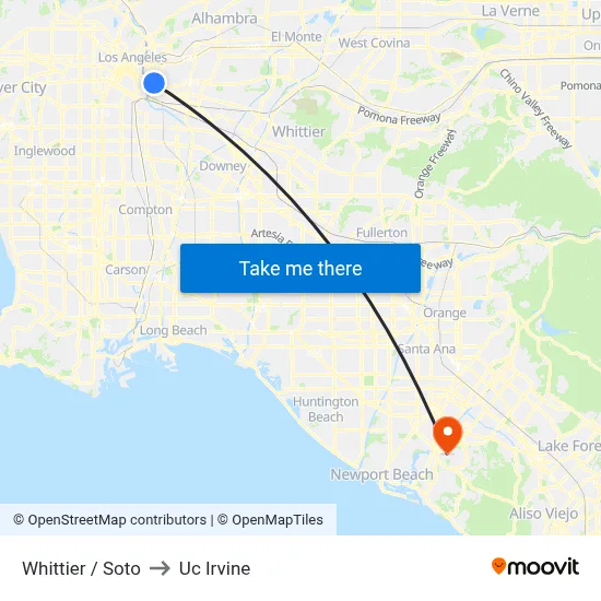 Whittier / Soto to Uc Irvine map