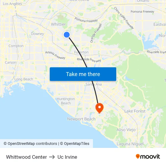 Whittwood Center to Uc Irvine map