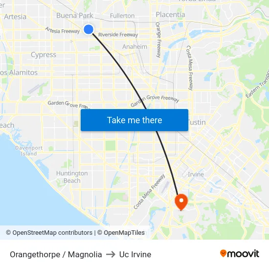 Orangethorpe / Magnolia to Uc Irvine map