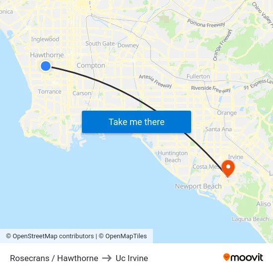Rosecrans / Hawthorne to Uc Irvine map
