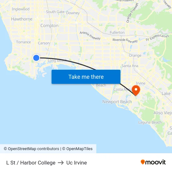 L St / Harbor College to Uc Irvine map
