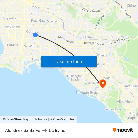 Alondra / Santa Fe to Uc Irvine map