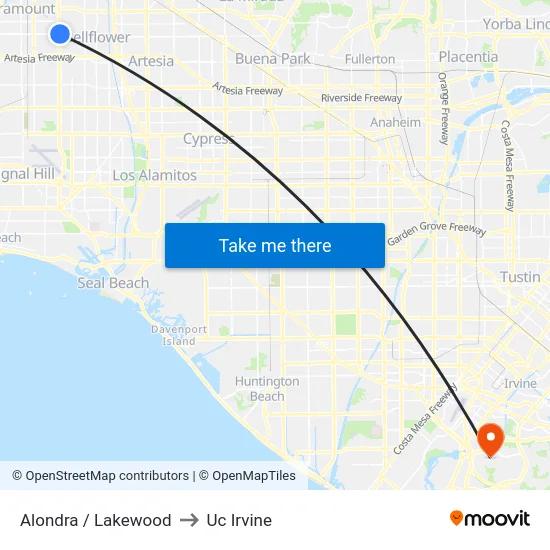 Alondra / Lakewood to Uc Irvine map