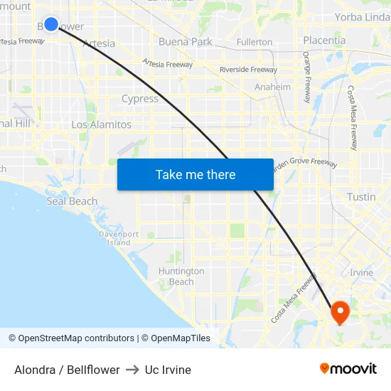 Alondra / Bellflower to Uc Irvine map