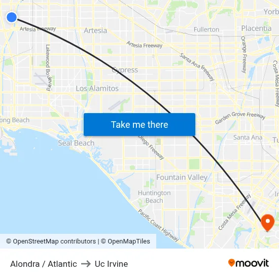 Alondra / Atlantic to Uc Irvine map