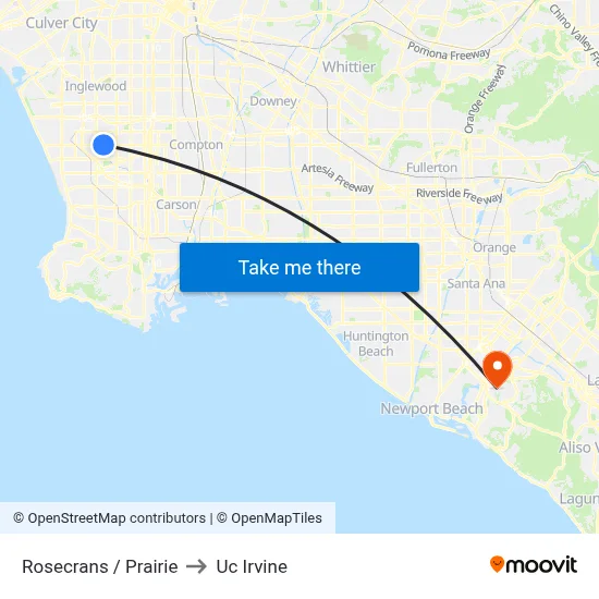 Rosecrans / Prairie to Uc Irvine map