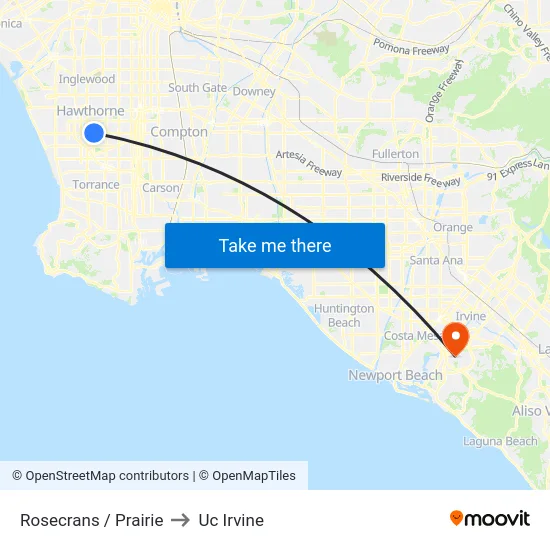 Rosecrans / Prairie to Uc Irvine map