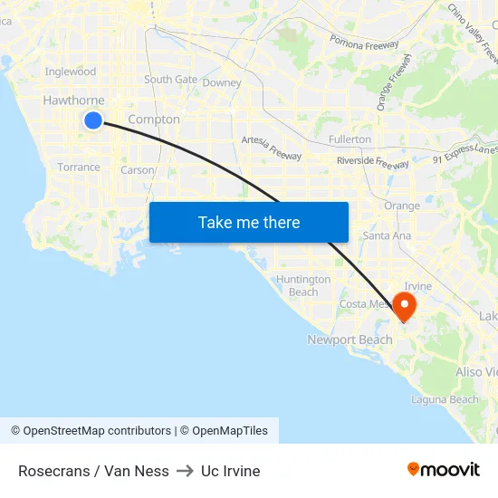 Rosecrans / Van Ness to Uc Irvine map