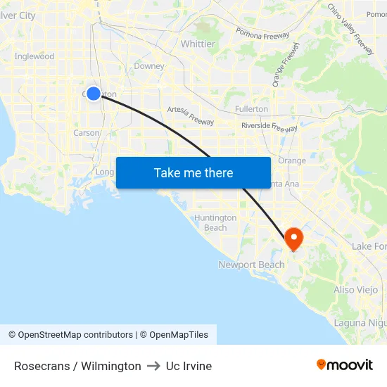 Rosecrans / Wilmington to Uc Irvine map