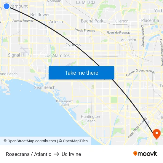Rosecrans / Atlantic to Uc Irvine map